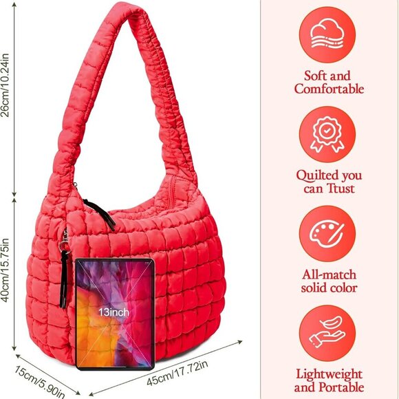 Fashionable Large Quilted Puffer Tote - Versatile Hobo Shoulder Bag for Women - Picture 3 of 7